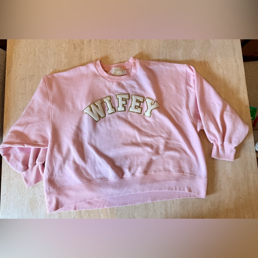 Judith March Pink and Gold 'Wifey' Patch Sweatshirt